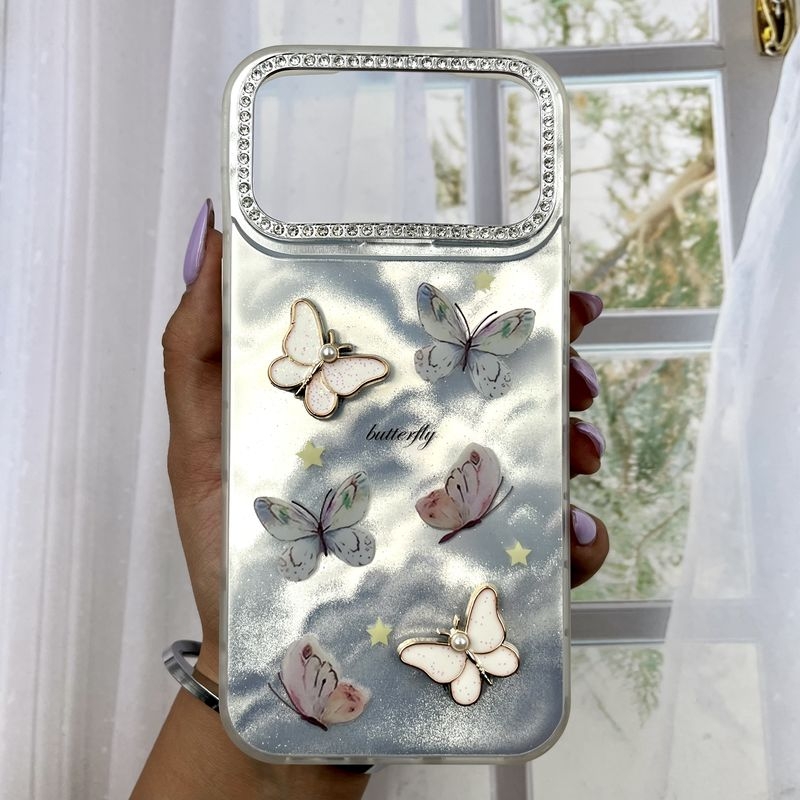  قاب گوشی iPhone 17 Pro Max آیفون Moonlight Butterfly سوپر لوکس لنز نگین طرح پروانه برجسته 