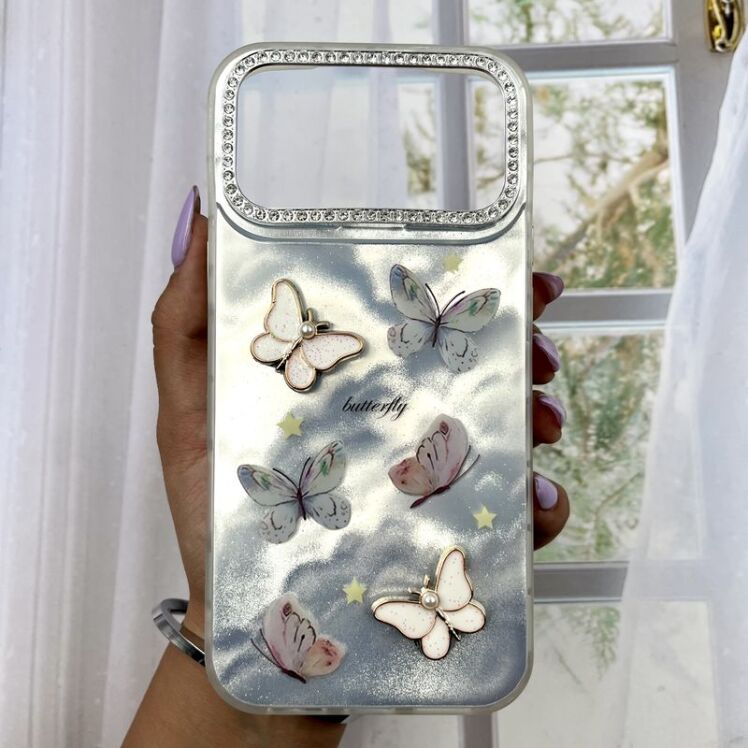 قاب گوشی iPhone 17 Pro Max آیفون Moonlight Butterfly سوپر لوکس لنز نگین طرح پروانه برجسته