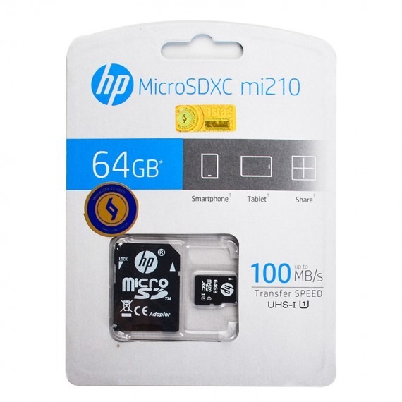 کارت حافظه 64 گیگ اچ پی MicroSDXC UHS-I mi210 100MB/S خشاب دار