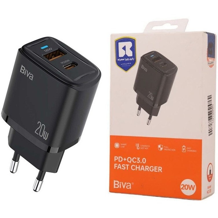  شارژر دیواری بیوا Biva HC-33 PD QC3.0 Fast Charger توان 20 وات 