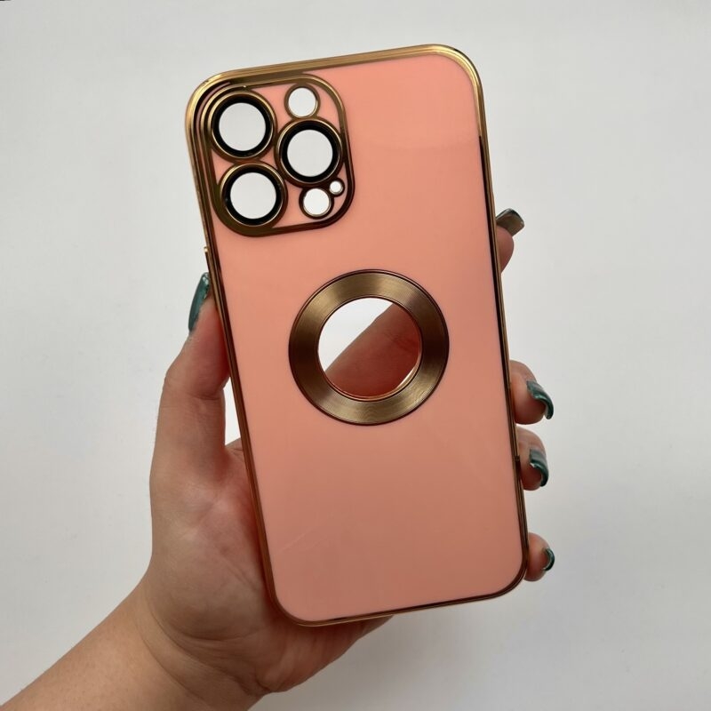  اب گوشی iPhone 13 Pro Max آیفون ژله ای My Case دور طلایی MagSafe محافظ لنز دار صورتی 
