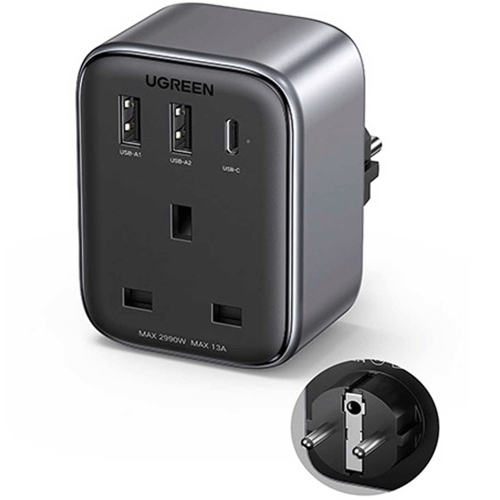  چندراهی برق و شارژر دیواری یک سوکت، یک تایپ‌سی و دو یو‌اس‌بی 30 وات یوگرین CD314 15290 