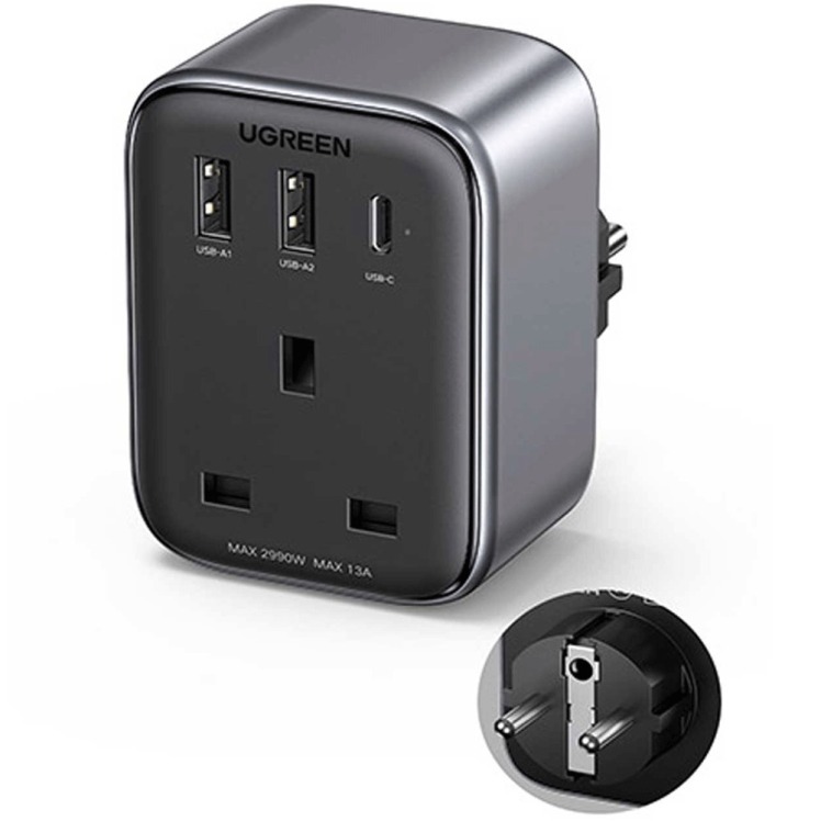 چندراهی برق و شارژر دیواری یک سوکت، یک تایپسی و دو یواسبی 30 وات یوگرین CD314 15290