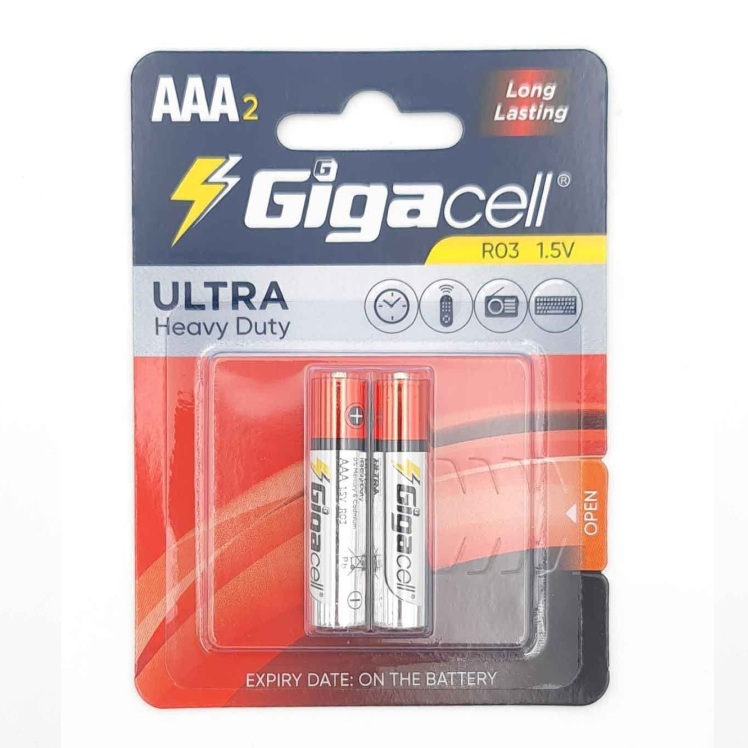 باتری دوتایی نیم قلمی Gigacell Ultra Heavy Duty R03 1.5V AAA