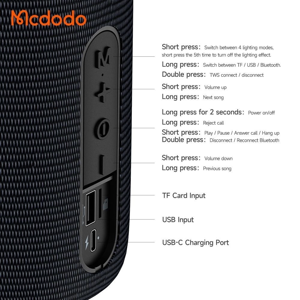  اسپیکر بلوتوث مک دودو Mcdodo BS-1410 Portable Wireless Speaker توان 10 وات رم و فلش خور 