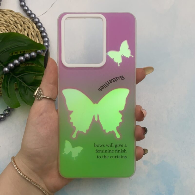قاب گوشی Redmi Note 13 4G شیائومی دور سیلیکونی هولوگرامی طرح Butterfly پروانه فانتزی