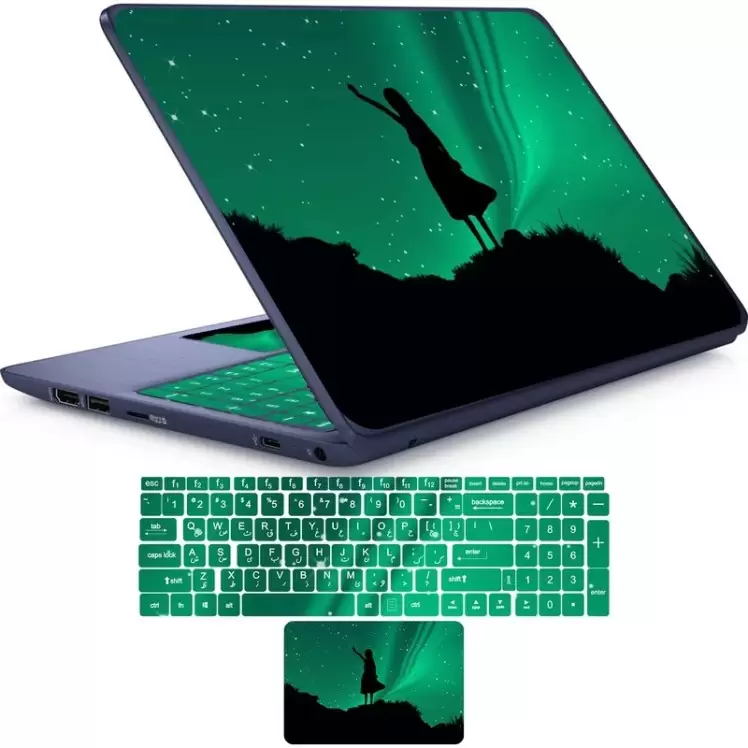 استیکر لپ تاپ راتیانا مدل night girl مناسب برای لپ تاپ 15 تا 17 اینچ به همراه برچسب حروف فارسی کیبورد