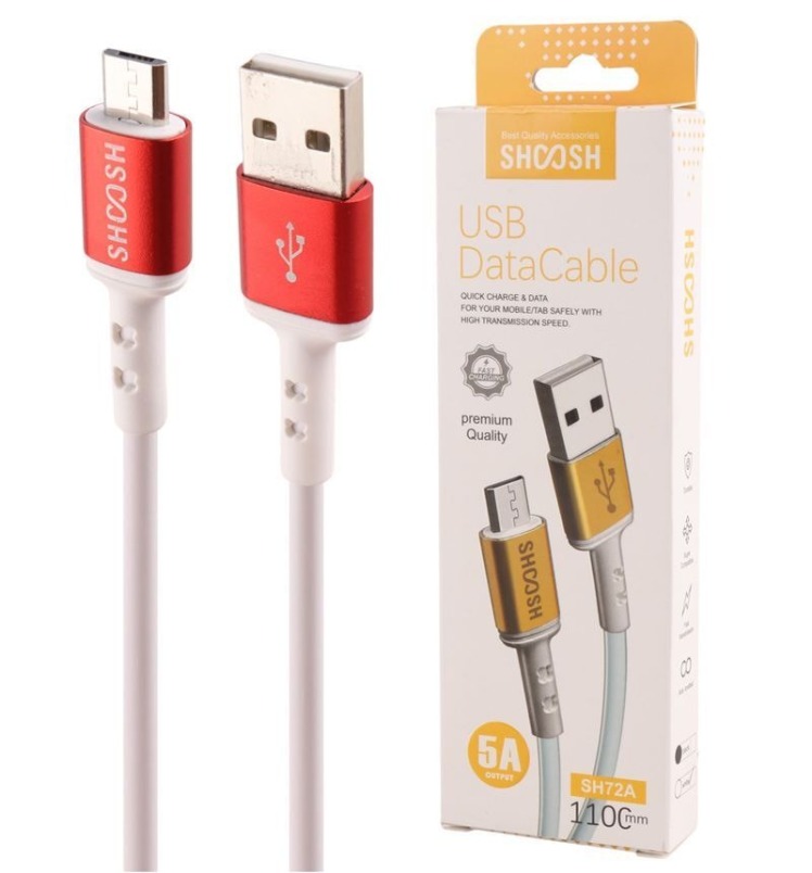 کابل میکرو یو اس بی فست شارژ Shoosh SH72A 5A 1.1m