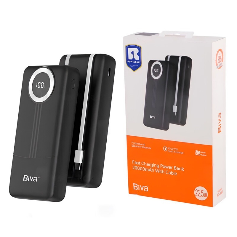  پاوربانک 20000 بیوا Biva BP-040 توان 22.5 وات با کابل متصل 