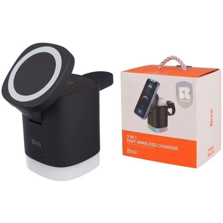 استند و شارژر وایرلس چندکاره مگنتی بیوا Biva WLC-12 3in1 Fast wireless Charger