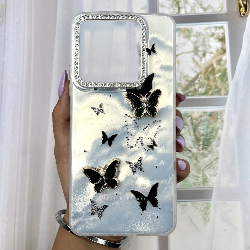  قاب گوشی Redmi Note 14 4G شیائومی Moonlight Butterfly لنز نگین طرح پروانه برجسته 
