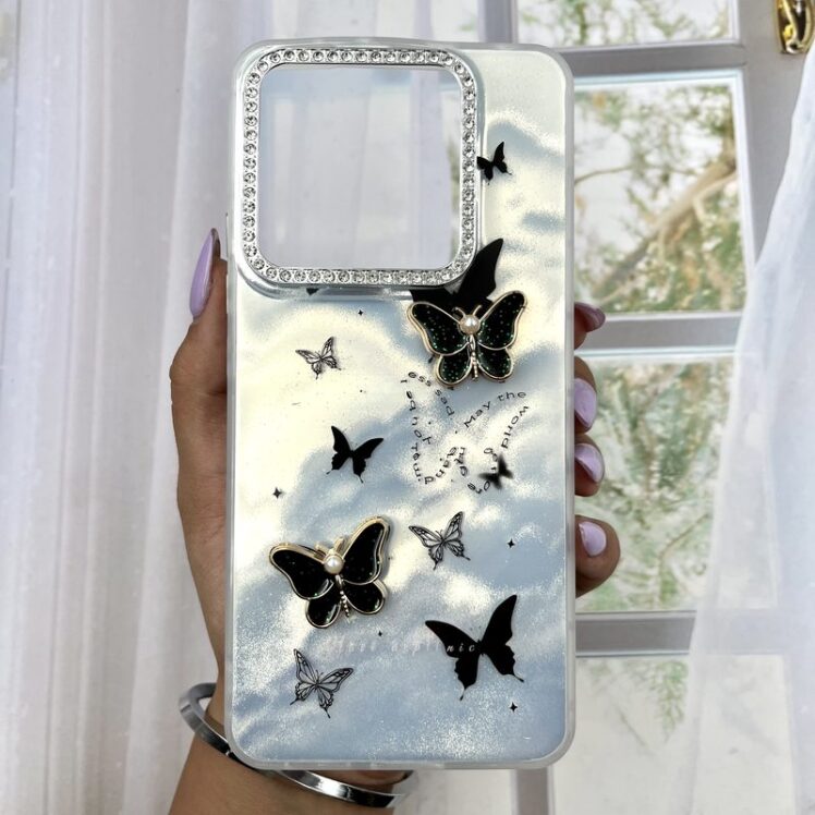 قاب گوشی Redmi Note 14 4G شیائومی Moonlight Butterfly لنز نگین طرح پروانه برجسته