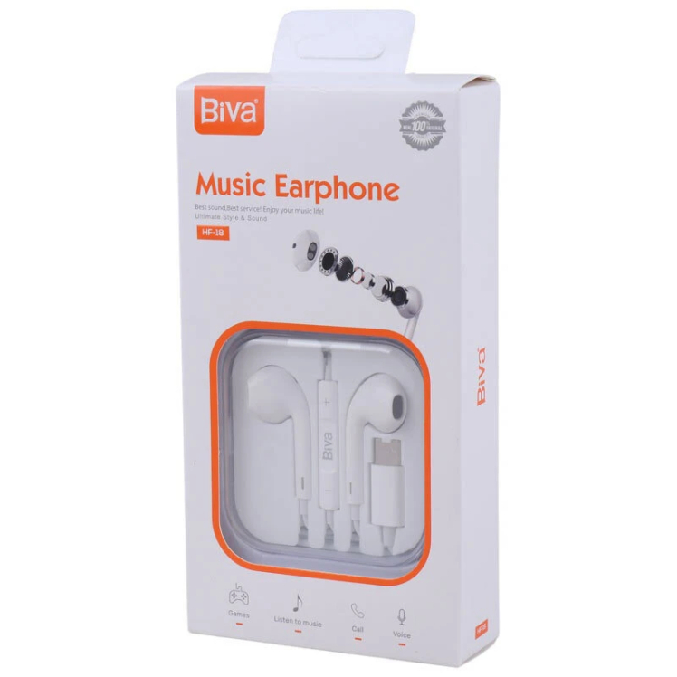 هندزفری Type-C بیوا Biva HF-18 با کنترل موسیقی و تماس